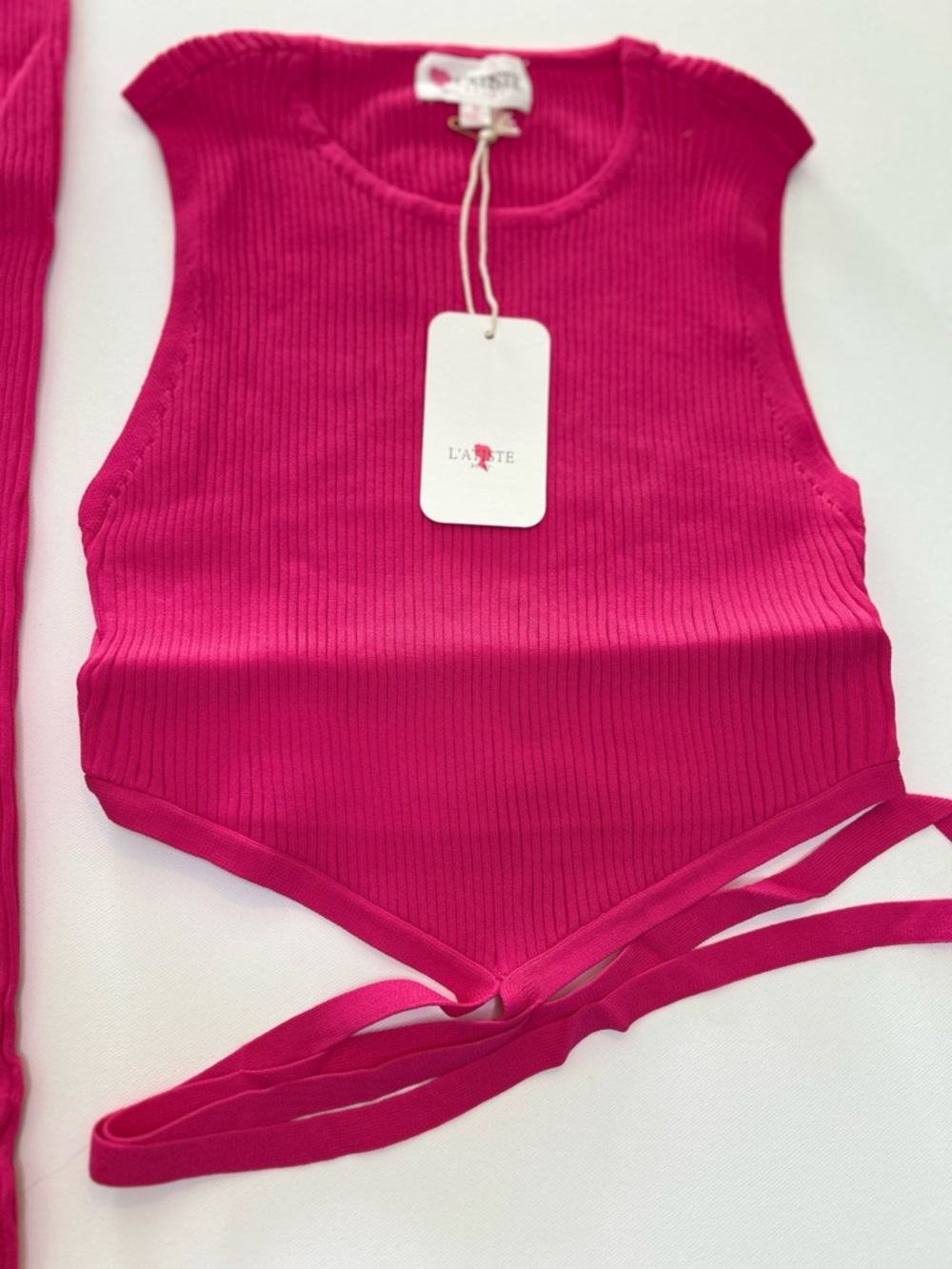 L'ATISTE Hot Pink Ribbed Knit Top and Skirt Set NWT - Picture 3 of 11
